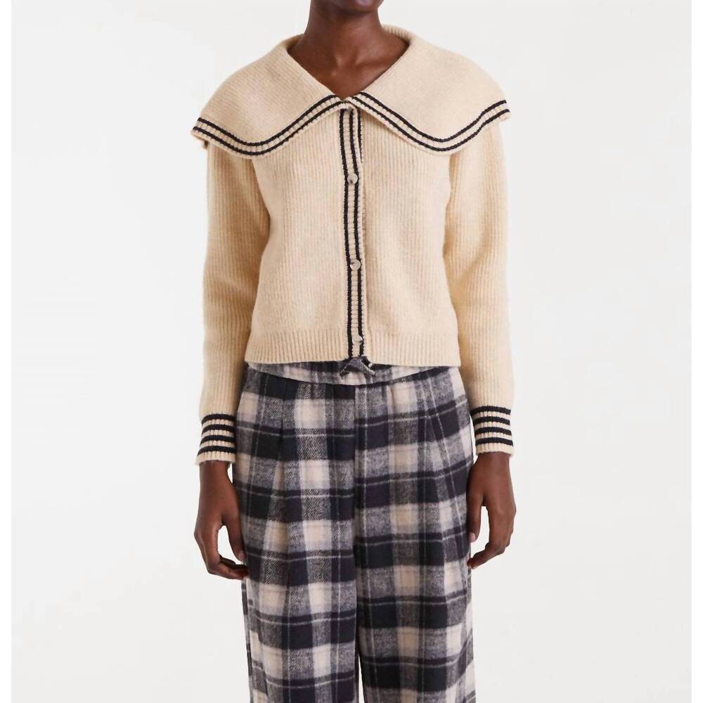 NEW COMPANIA FANTASTICA button down collared cardigan in ecru/ black
